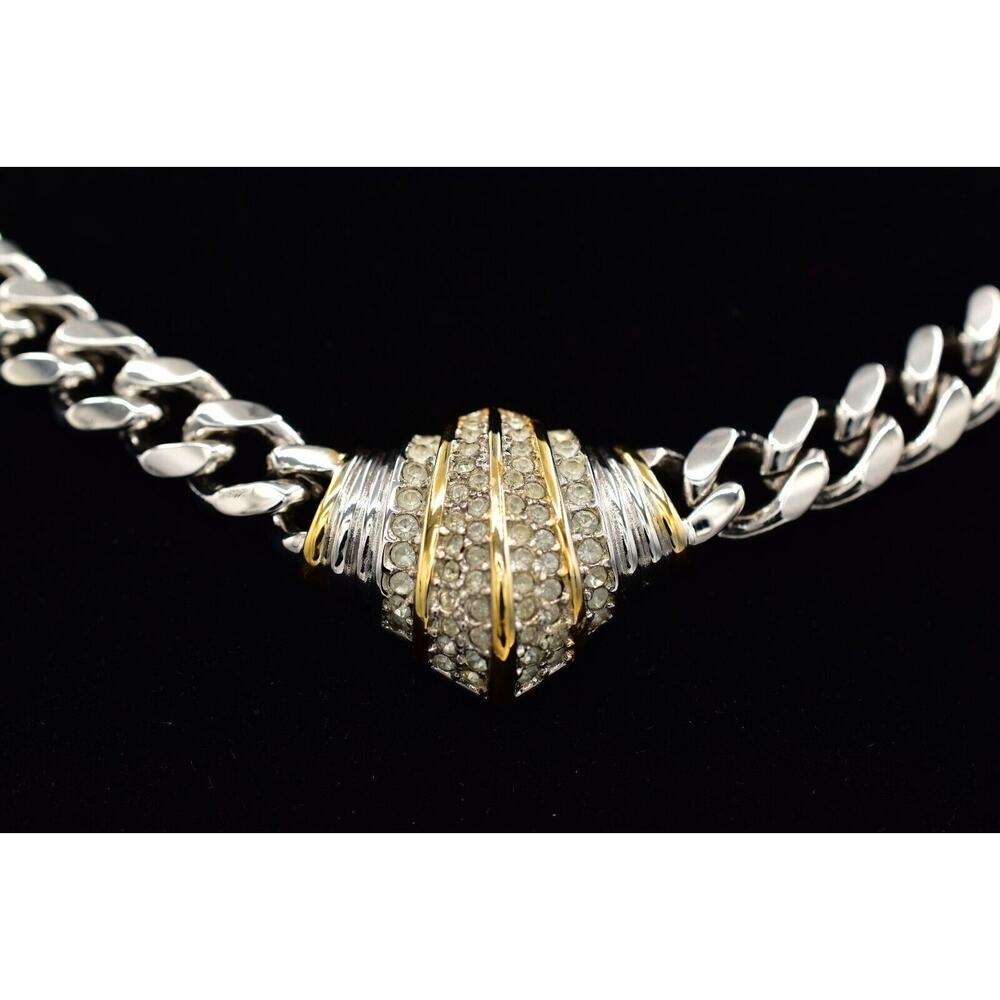 Christian Dior Vintage Crystal Collar Necklace Silver Gold Signed 1960s BinBJ - Picture 2 of 12